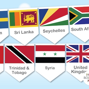 World flags classroom decor, International flags banner, printable flags, International day classroom decor, geography instant download