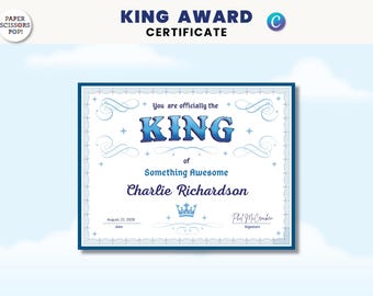 King award certificate editable Canva template funny office award printable employee recognition coworker farewell gift adult award