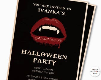 Printable Halloween Party Invitation, Sexy Gothic Vampire Party Invite, Twilight invitation, Halloween birthday, Buffy the Vampire Slayer