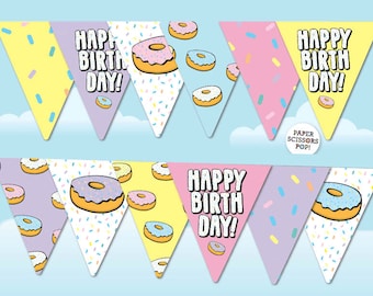 Donut Party Banner, Doughnut Photo Prop Birthady Bunting, Printable Donut Decor Dunkin' Donuts Party Decor, Donut lovers birthday banner