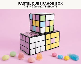 Caixa de lembrancinha em formato de cubo pastel, decoração para festa anos 80, download digital para impressão de caixa de presente quadrada em formato de quebra-cabeça de cubo.