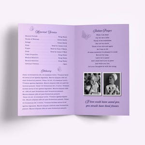 Funeral Service, Butterflies Funeral Program, Lavender Memorial Order of Service, Memorial Program, Pastel Lylic Butterfly Service Card image 8