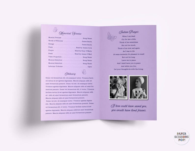Funeral Service, Butterflies Funeral Program, Lavender Memorial Order of Service, Memorial Program, Pastel Lylic Butterfly Service Card image 8