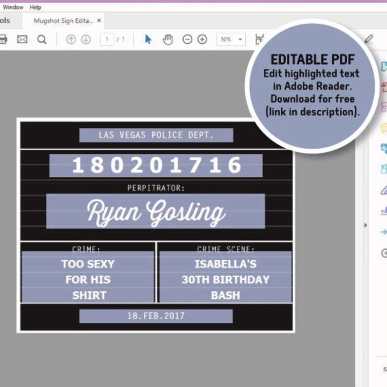 Mugshot Sign, Editable Mughot Sign, Printable Bachelorette Party Sign, Police Photo Prop, Printable Mugshot Party Sign, Personalized Mugshot image 3