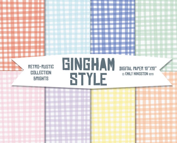 GINGHAM Digital Paper Pack Retro Gift Wrap Template, Digital Wallpaper, Web, Paper Crafts, Scrapbooking, Origami, Bunting Banner Printable Il_570xn