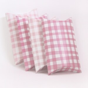 Pink Gingham Pillow Box, afdrukbare sieraden geschenkdoos Keuken Thee Gunsten, Bruidsfeest Geschenkdoos, cadeaukaart envelop direct downloaden