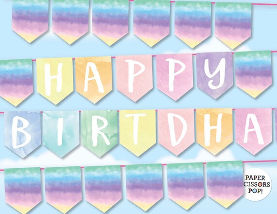 Rainbow Birthday Banner Tropical Banner Watercolor Rainbow