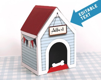Personalized Dog House Favor Box, Printable Puppy Party Gift, Dog Treats Gift Box, DIY Printable, Dog Birthday Treats Gift