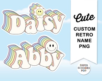 Cute retro custom name PNG for sublimation transfer or decal, pastel retro personalized name decal design, custom name sticker design