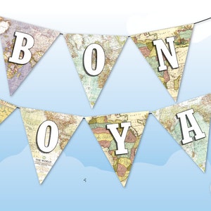 Bon Voyage Banner Farewell Party Decor Vintage Maps Wimpelkette Abschiedsfeier, Ruhestand, Nautisches Dekor Historische Karten