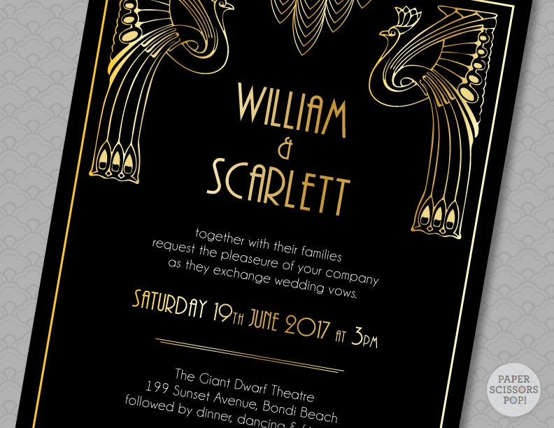 Great Gatsby Wedding Invitation Roaring 20&#039;s Party Art | Etsy