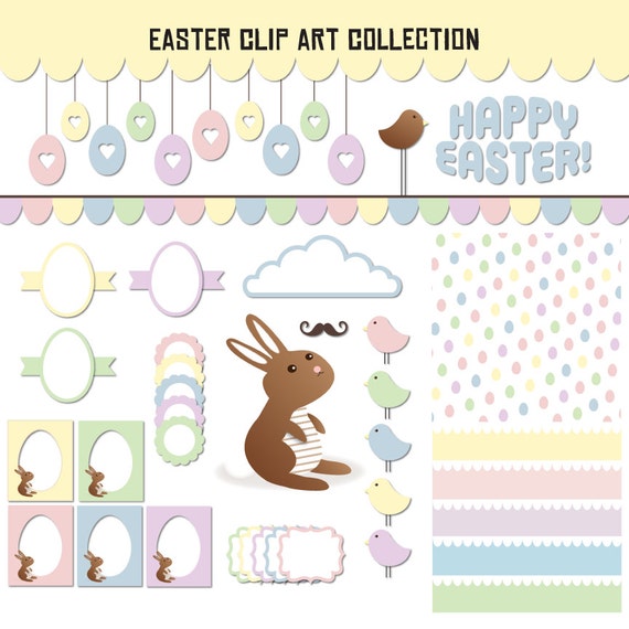 Easter SVG bundle, Easter Clip Art, Easter bunny SVG, Pastel Easter Bunny, Easter Theme Digital Scrapbook Clipart, Easter Digital Album Il_570xn