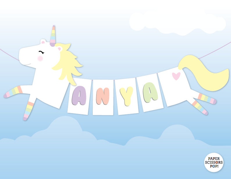 Pastel Unicorn Banner, Girls Birthday Decor Pastel Nursery Decor, Girls Name Banner, Unicorn Birthday, Baby Shower Pastel Baby Name Banner image 1