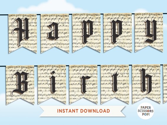Music birthday decorations, piano gift music classroom decorations instant download, music teacher gift printable music decor Il_570xn