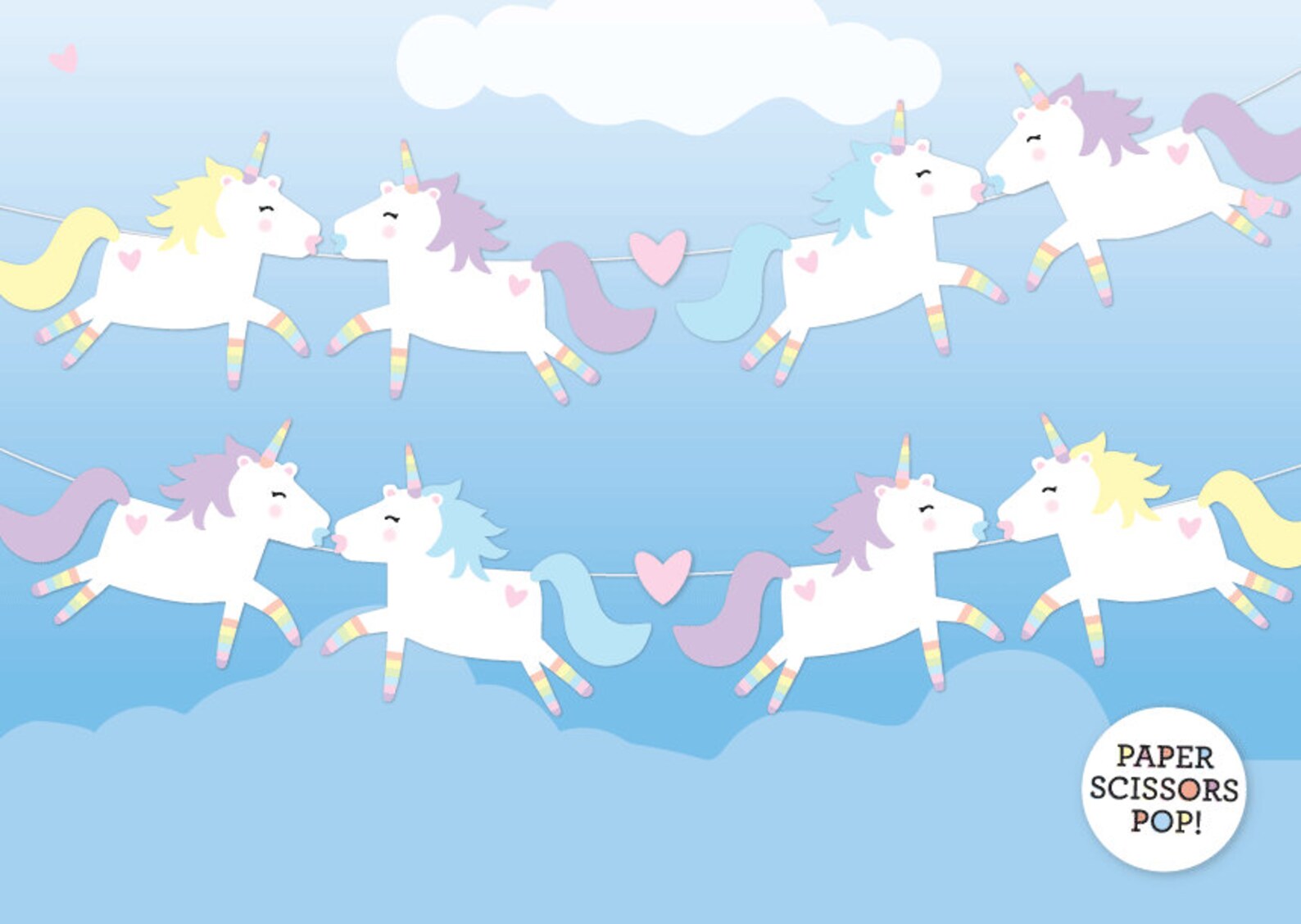 Kissing Unicorns Printable Bunting Banner Valentines Etsy