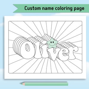 Página para colorear de nombre personalizado para mantel de niños o letrero de nombre, hoja para colorear de nombre maravilloso de descarga digital, letrero de nombre de niños imprimible