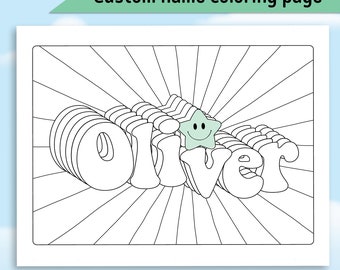 Custom name coloring page for kids placemat or name sign, digital download groovy name coloring sheet, kids name sign printable