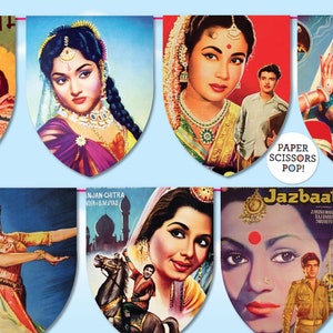 Bollywood Party Decor, Vintage Bollywood Banner, Diwali party garland, Bollywood Photo Prop, Bollywood Bachelorette Diwali Celebration image 6