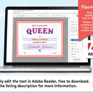 Editable the Queen Certificate, Printable Custom Award Certificate, Fun ...