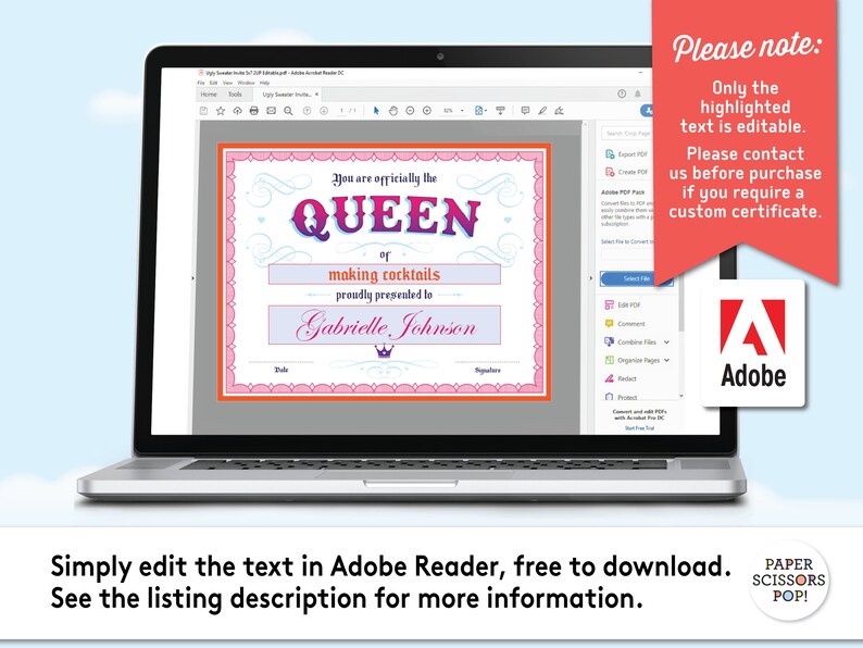 Editable the Queen Certificate, Printable Custom Award Certificate, Fun ...