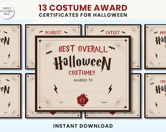 Halloween costume award certificate bundle, printable Halloween templates, Wizard Costume contest certificate, costume party awards