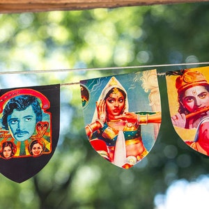 Bollywood Party Decor, Vintage Bollywood Banner, Diwali party garland, Bollywood Photo Prop, Bollywood Bachelorette Diwali Celebration image 2
