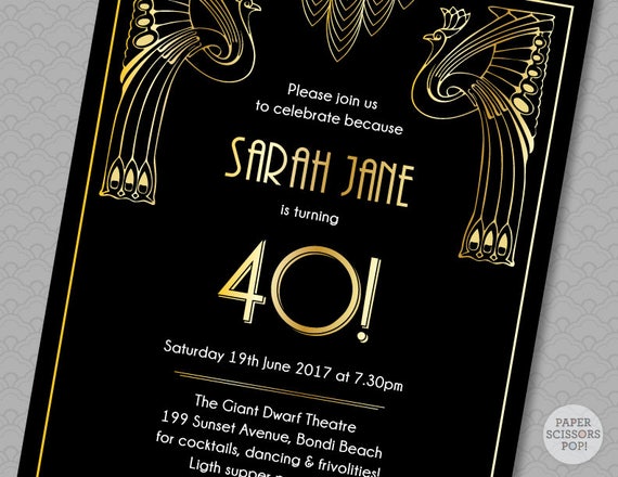 Great Gastby 40th Invite, 1920's Party Invite, Hollywood Party Invitation, Roaring 20's Birthday Invite, Gastby Party Invite