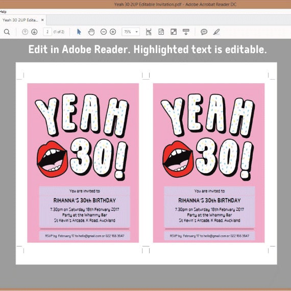 30th Birthday Invitation Sassy Yeah 30 Lips Editable Etsy