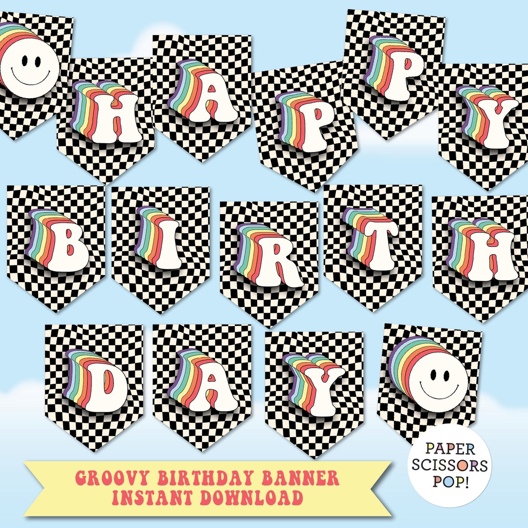 Groovy Birthday Banner Rainbow Happy Birthday Banner Groovy - Etsy