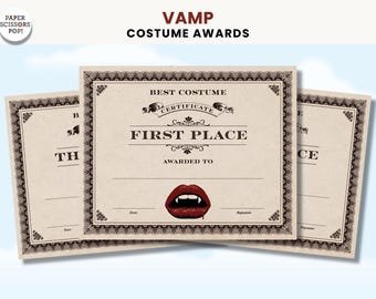 Vintage Halloween Costume Party Awards Certificates, Vampire Costume Party 1st Place Awards Gothic Party Adult Costume Contest Award