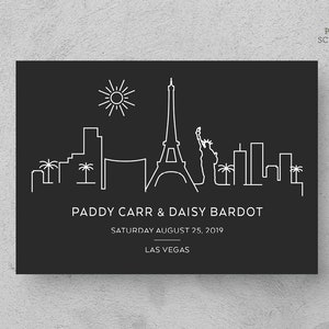Las Vegas Save the Date, Las Vegas Postkarte, Minimalistische Save the Date Las Vegas Hochzeitsankündigung, Las Vegas Skyline Stadtansicht Postkarte