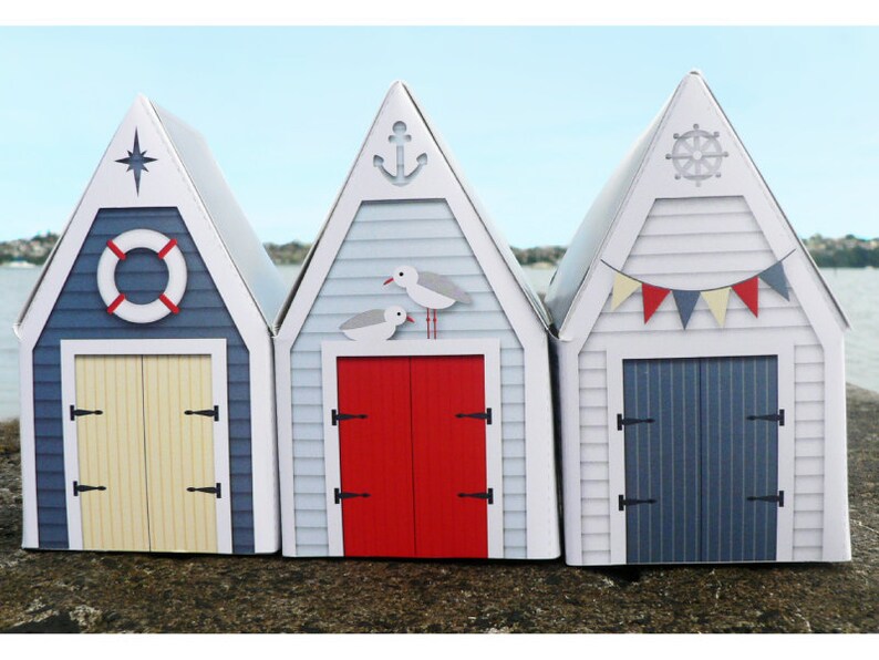 6 BEACH HUT Gift Box PRINTED Templates Nautical Party Etsy