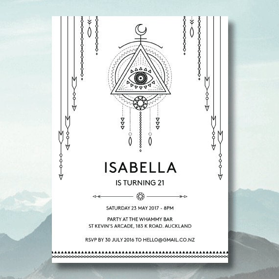 Bohemian Birthday Invitation Editable, Dream Catcher Boho Birthday Invite, Tribal Festival, 18th Birthday, 21st 30th Party, Illuminati Il_570xn
