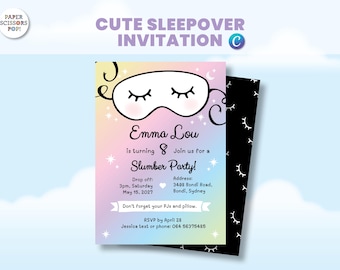 Pajama Party Sleepover Invitation, Slumber Party template Onesie Party Invite Pajama Party Invite Canva template Spa party