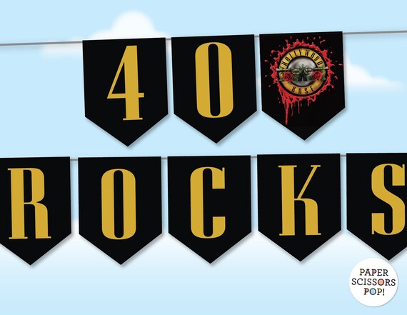 Rock God Party Decor 40 Rocks Banner, Halloween Banner, Instant Download, printable mens birthday decorations, 50 Rocks, 30 Rocks, 60 Rocks Il_570xn