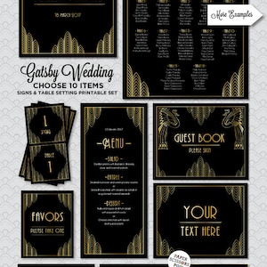 Great Gatsby Wedding Signs Set Art Deco Wedding Set, Wedding Sign Pack Roaring 20's Signs, Custom Wedding Signs 20's Peacocks Decoration