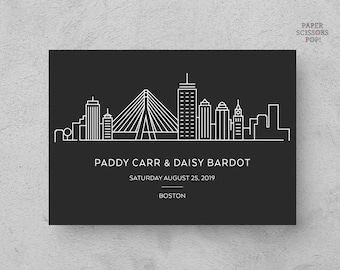 Boston Save the Date Postkarte, Boston Skyline Minimalist Save the Date, Boston Hochzeitsankündigung, Digitaler Download, Massachusetts Hochzeit