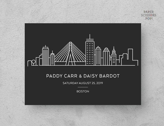 Boston Save the Date Postcard, Boston Skyline Minimalist Save the Date, Boston Wedding Announcement, Digital Download, Massachusetts Wedding Il_570xn