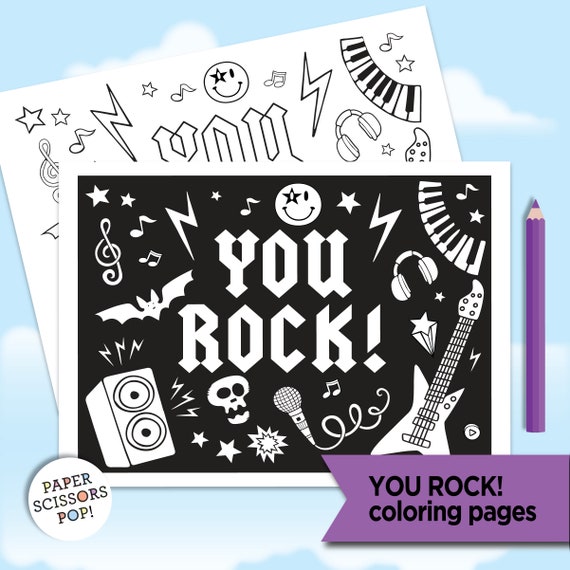 You Rock! Music coloring pages for kids and adults, music coloring pages for birthday, music coloring sheets for Dad, SVG coloring sheets Il_570xn