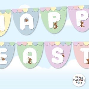 Happy Easter Banner, Easter Bunny, Easter Bunting, Easter Decorations, Easter Bunny Banner, Easter photo prop, Easter Egg Instant Download image 1
