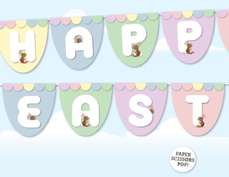 Happy Easter Banner, Easter Bunny, Easter Bunting, Easter Decorations, Easter Bunny Banner, Easter photo prop, Easter Egg Instant Download image 1