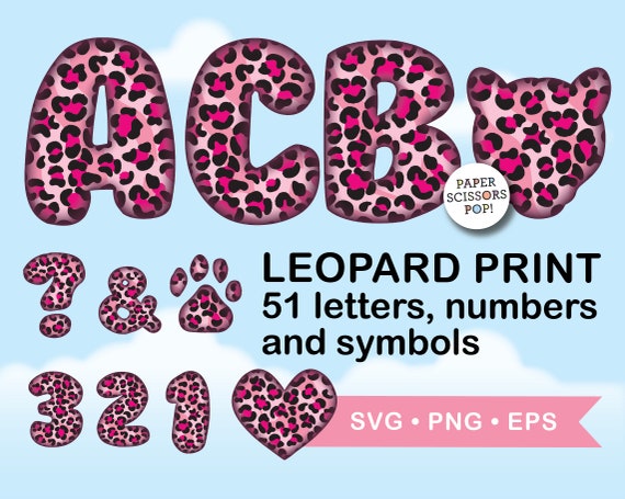 Pink leopard print alphabet, Leopard print font clipart, leopard SVG letters scrapbooking, Leopard SVG, PNG, leopard sublimation alphabet Il_570xn