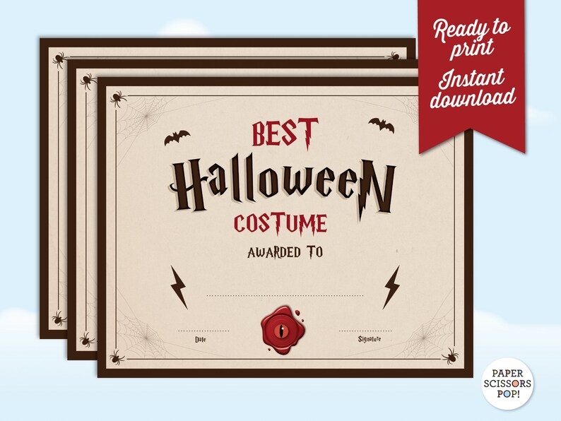 Halloween Costume Award Certificate Bundle, Printable Halloween ...