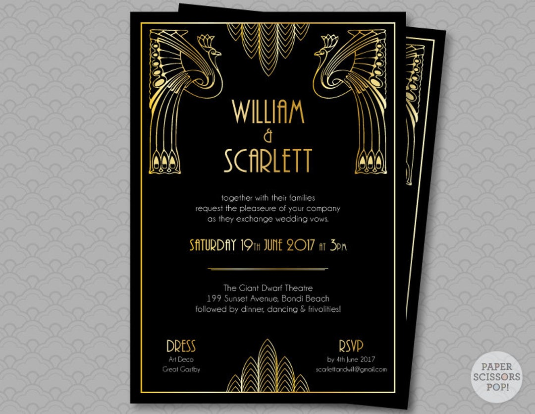 Great Gatsby Wedding Invitation Roaring 20's Party Art Deco Invitation