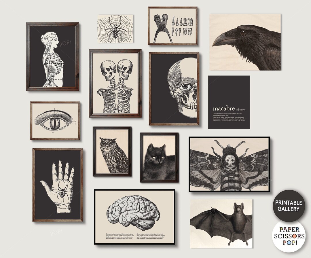 Creepy Halloween Wall Art Bundle, Weird Vintage Halloween Gallery