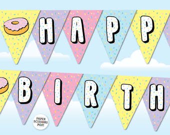 Donut Party Banner, Doughnut Photo Prop Birthady Bunting, Printable Donut Decor Dunkin' Donuts Party Decor, Donut Birthday Krispy Kreme