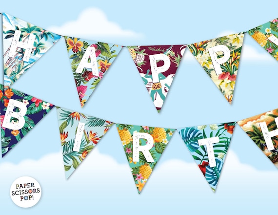 Hawaiian Birthday Banner template, Tropical Birthday Garland Moana Birthday Decor Tropical Garland Hawaiian Party Decor Custom Banner Il_570xn