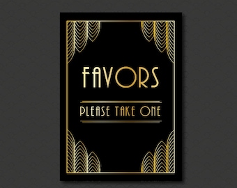 Great Gatsby Wedding Favors Sign Please Take One Art Déco Sign, Roaring 20s, Noir et Or Art Déco Mariage Signes imprimables, Art Déco Décor