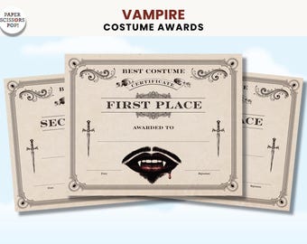 ヴァンパイアコスチュームパーティー1位賞、ゴシックヴィンテージハロウィンコスチュームパーティー賞状、大人向けコスチュームコンテスト賞