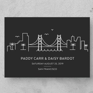 San Francisco Save the Date Postkarte,Golden Gate Bridge San Francisco Skyline Minimalistisch Save the Date, San Francisco Hochzeitsankündigung